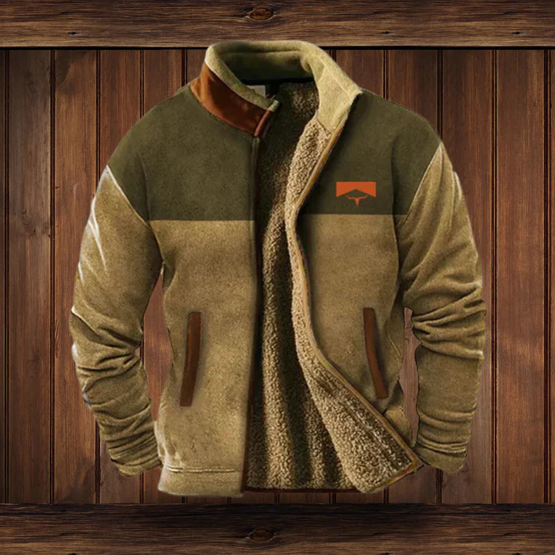 Rugged men's patterned winter coat, heavy-duty and warm outerwear