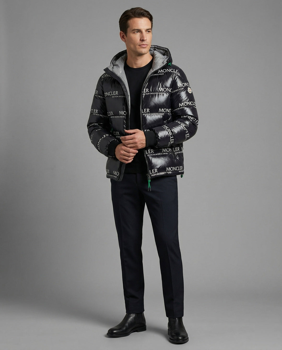 Men's warm winter jacket with hood, stylish & versatile design for cold weather.