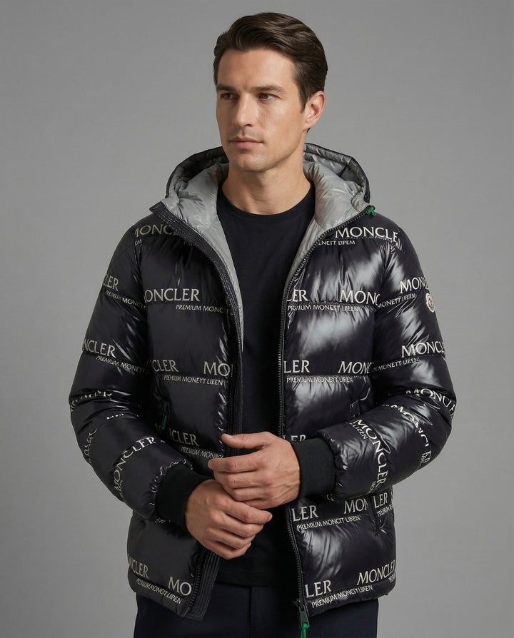 Cozy men's hooded winter jacket, ideal for extreme cold and harsh weather protection.