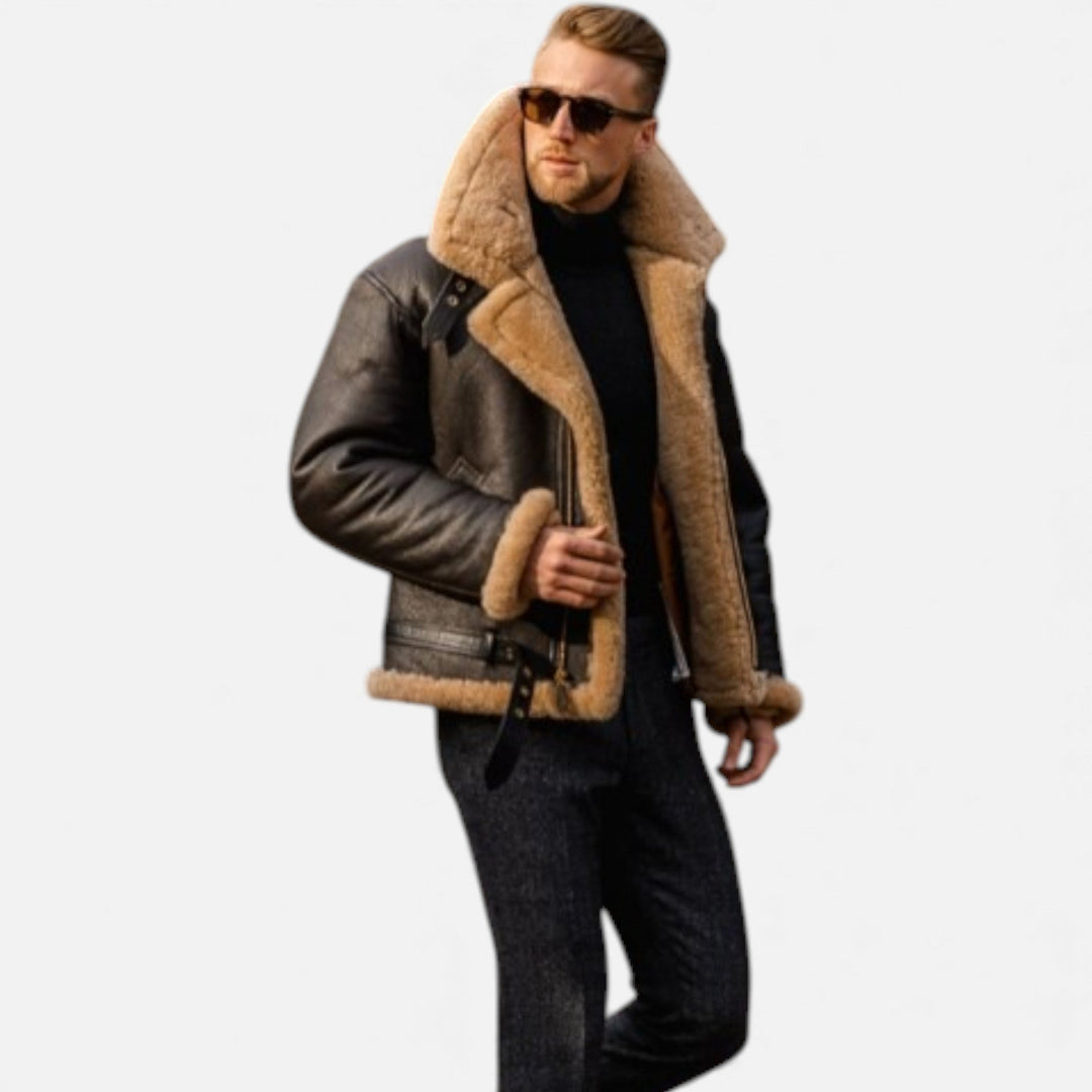 Stylish men's casual winter jacket, plush-lined for smart casual outdoor wear in cold weather.