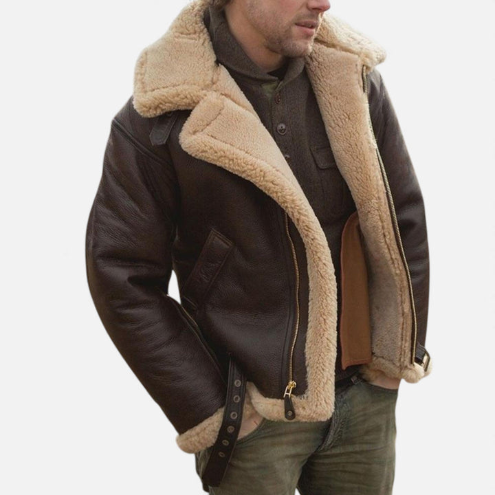 Durable men's zipper winter coat, plush-lined for warmth, ideal for cold weather & outdoor activities.