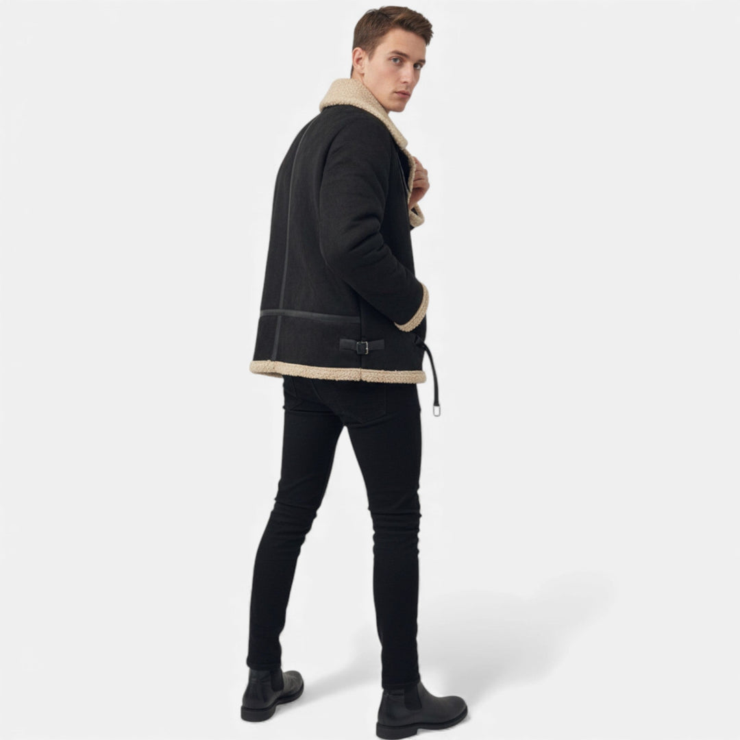 Plush-lined men's outerwear jacket offering superior warmth and comfort for cold weather conditions.