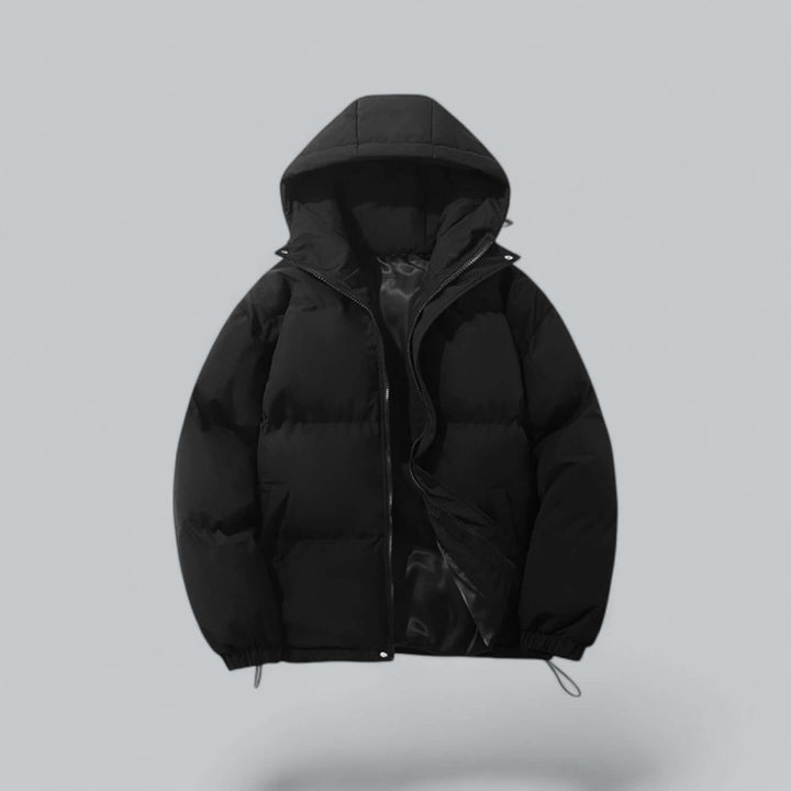 Men's warm winter parka coat with adjustable hood, perfect for cold weather outerwear.