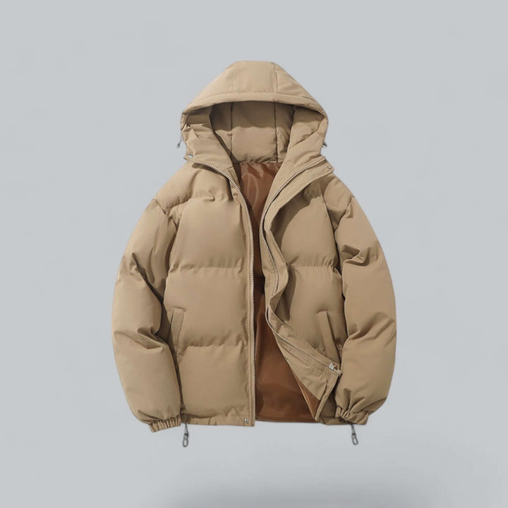 Durable men's parka coat, designed with an adjustable hood for ultimate winter warmth.