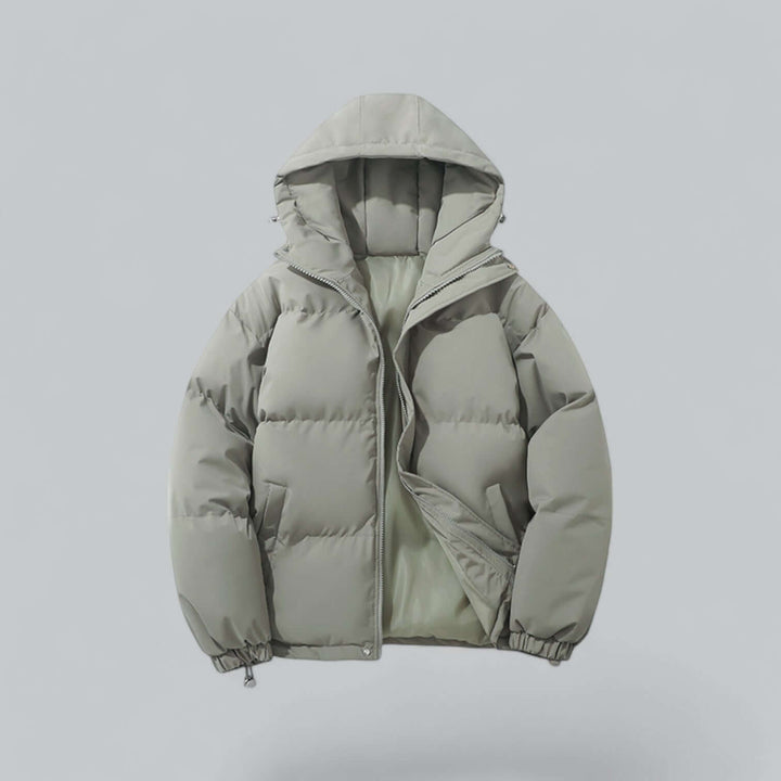 Utility men's warm jacket, a stylish insulated parka coat for harsh winter conditions.