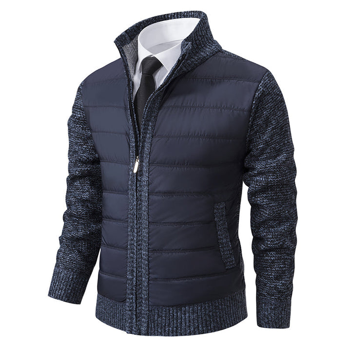 Stylish men's warm zip-up puffer jacket, perfect casual fall & winter coat with knitted sleeves.
