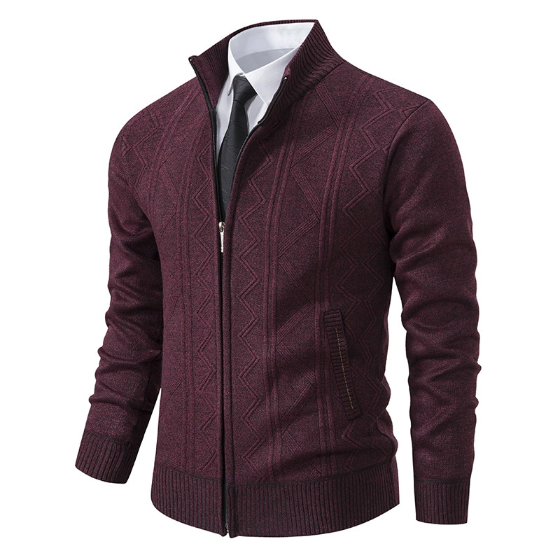 Cozy men's zip-up puffer jacket offers warmth and protection with stylish knitted sleeves.
