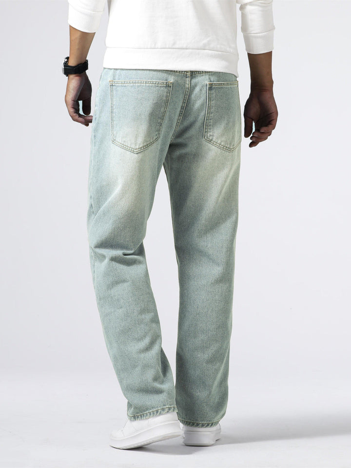 Men's casual washed straight leg jeans, perfect for everyday versatile style & comfort.