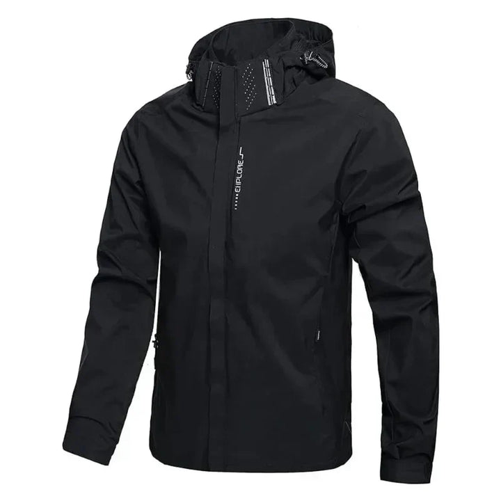 Men's water-resistant hooded rain jacket, windbreaker for spring & fall, ideal for casual everyday wear.