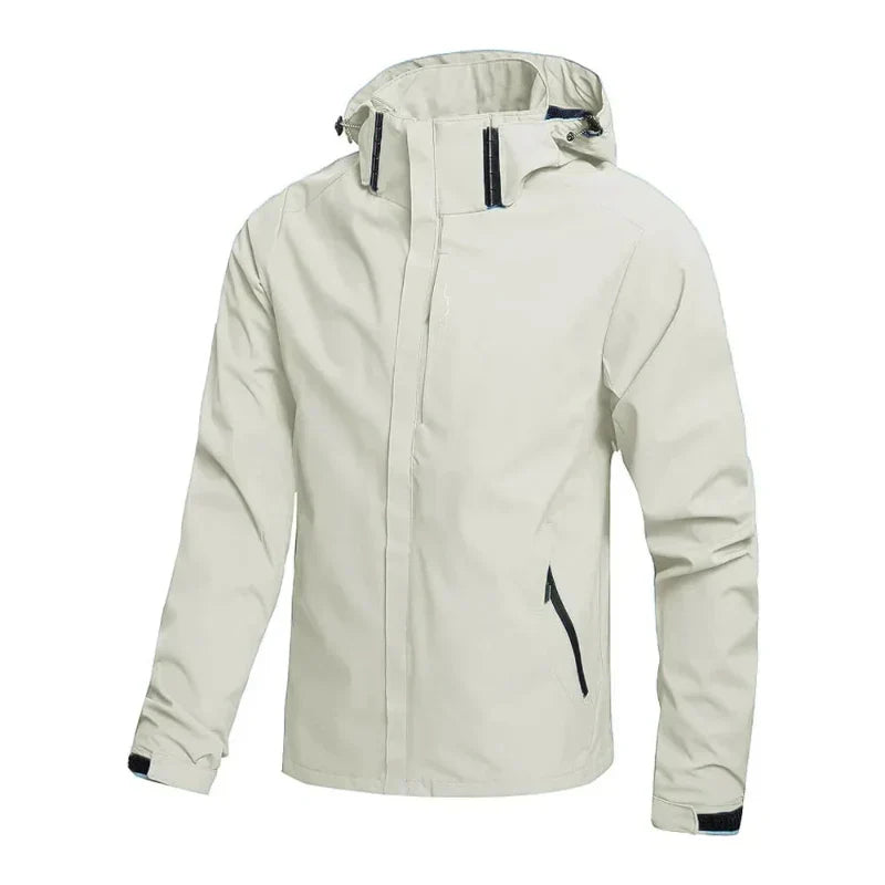 Men's functional hooded rain jacket, water-resistant windbreaker outerwear, perfect for spring & fall protection.