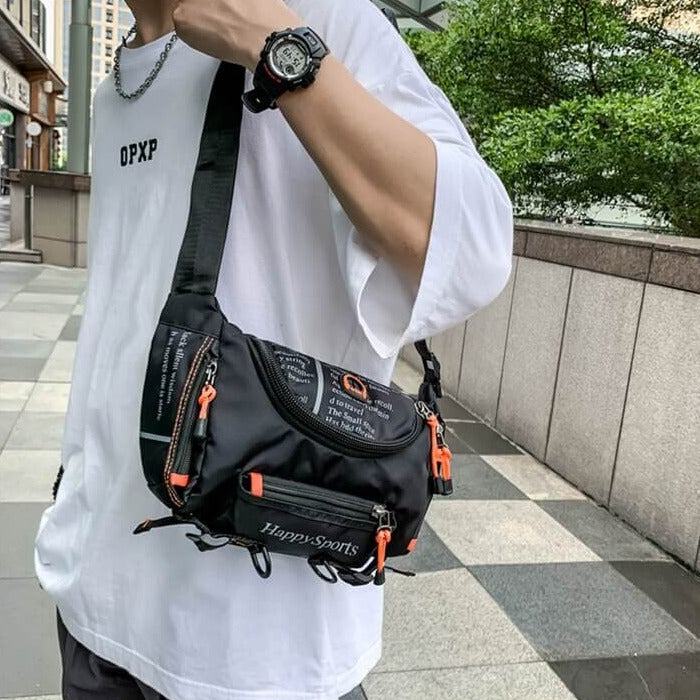 Essential men's water-resistant EDC bag for everyday carry, hands-free convenience.