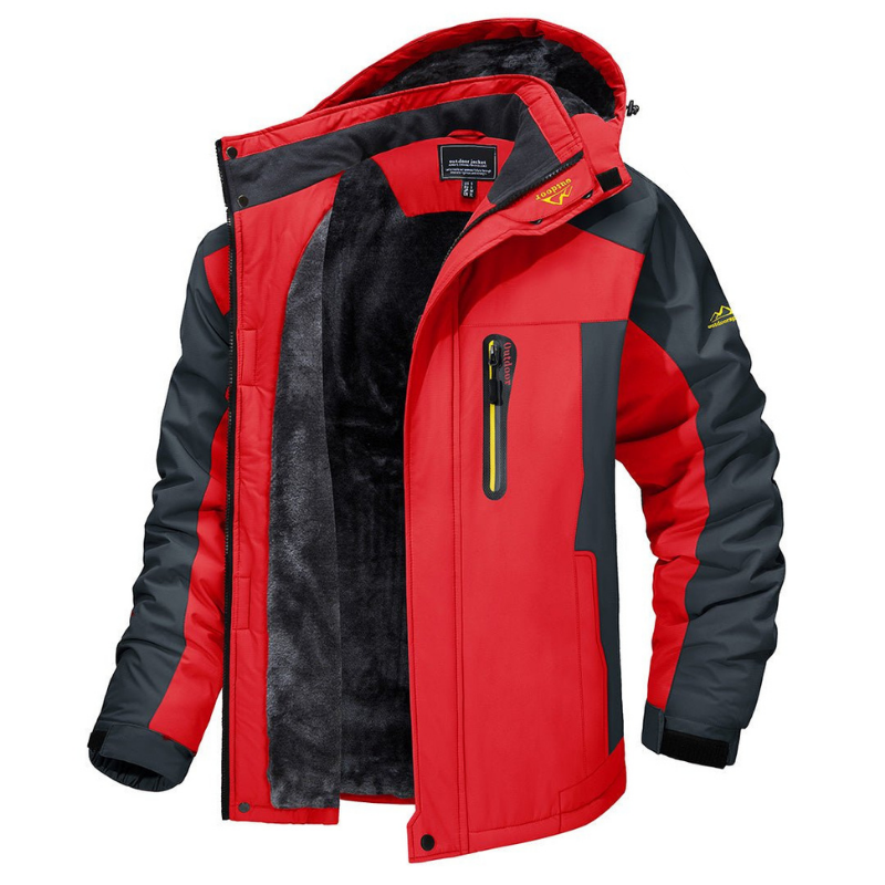Insulated men's winter jacket, windproof & waterproof, perfect for cold weather outdoor activities.