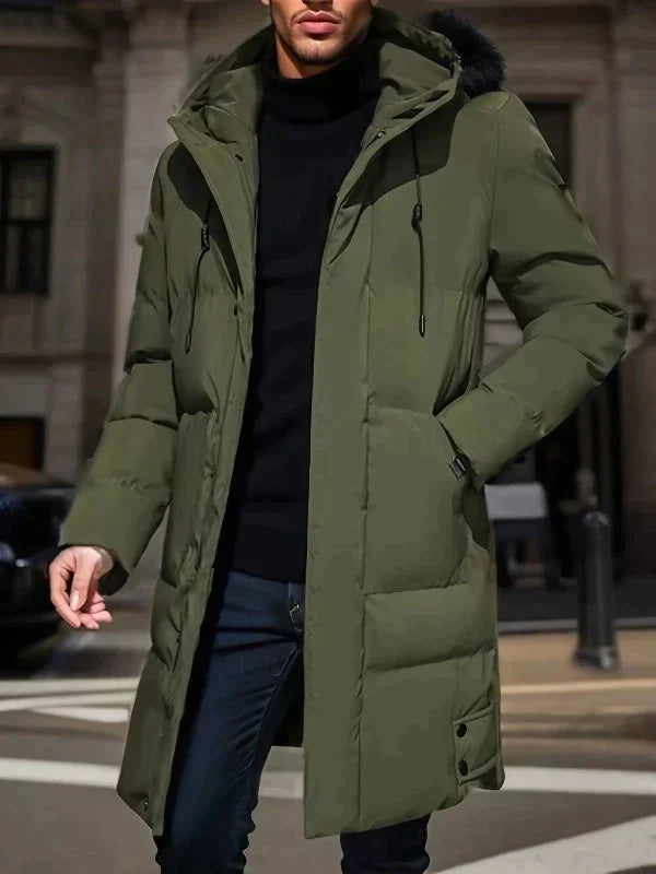 Dependable men's waterproof parka jacket, insulated for winter warmth & outdoor activities.