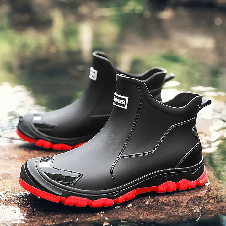Men's waterproof outdoor ankle boots. Durable & warm hiking footwear for rugged terrain.
