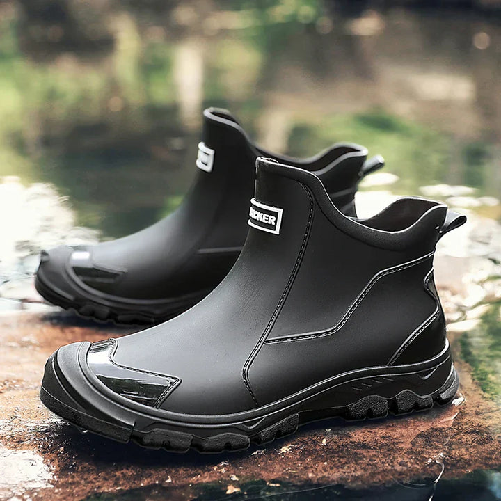 Durable men's waterproof ankle boots. Sturdy outdoor footwear with excellent traction for winter.