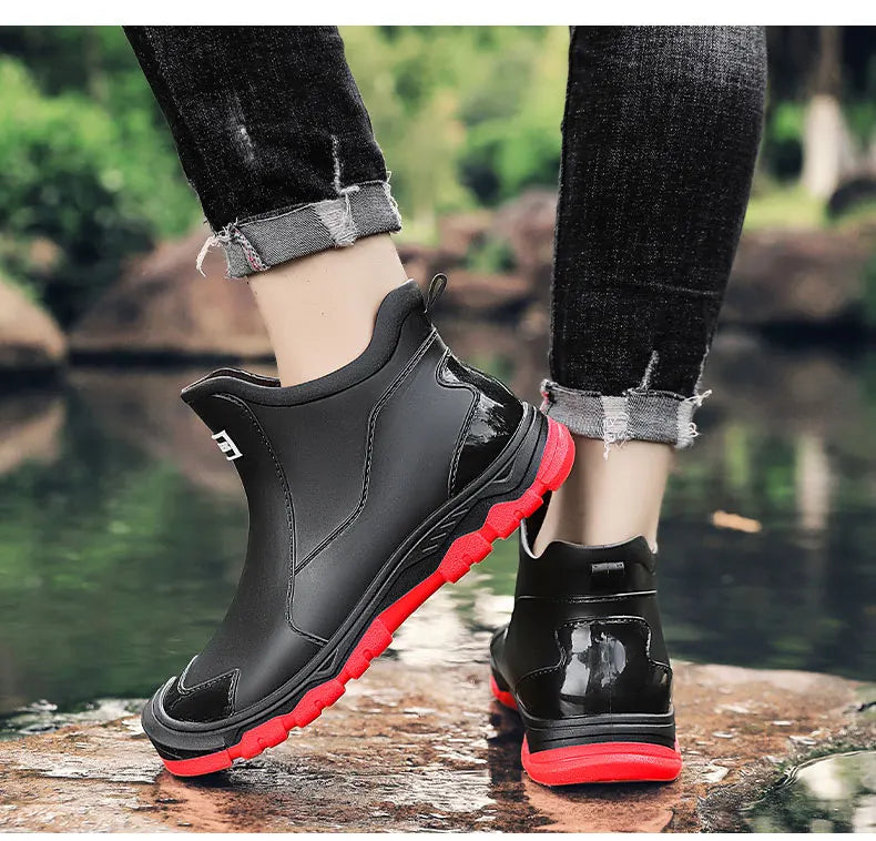 Comfortable men's insulated waterproof hiking boots, keeping feet warm & dry on trails.