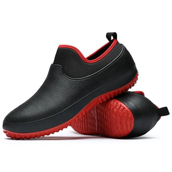 Men's waterproof slip-on work shoes with non-slip sole for all-weather comfort and safety.