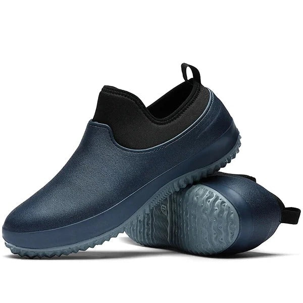 Sleek men's waterproof slip-on shoes featuring a durable non-slip sole, perfect for work & outdoor comfort.
