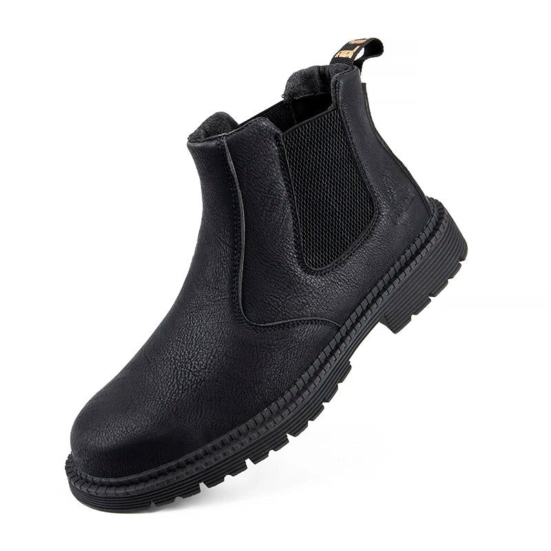 Durable men's industrial safety shoes with steel toe, waterproof protection for demanding jobs.