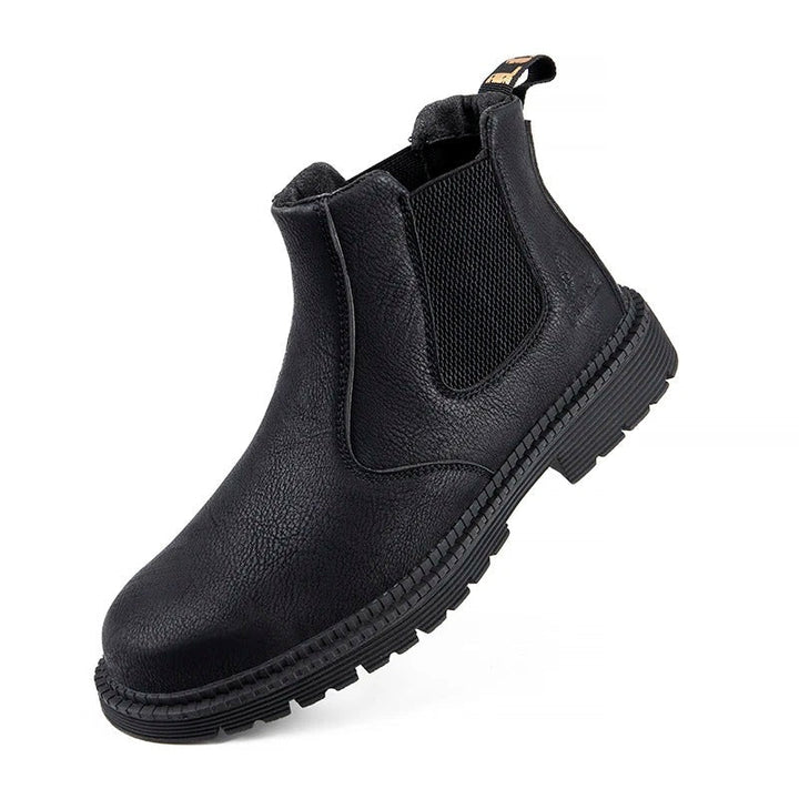 Durable men's industrial safety shoes with steel toe, waterproof protection for demanding jobs.