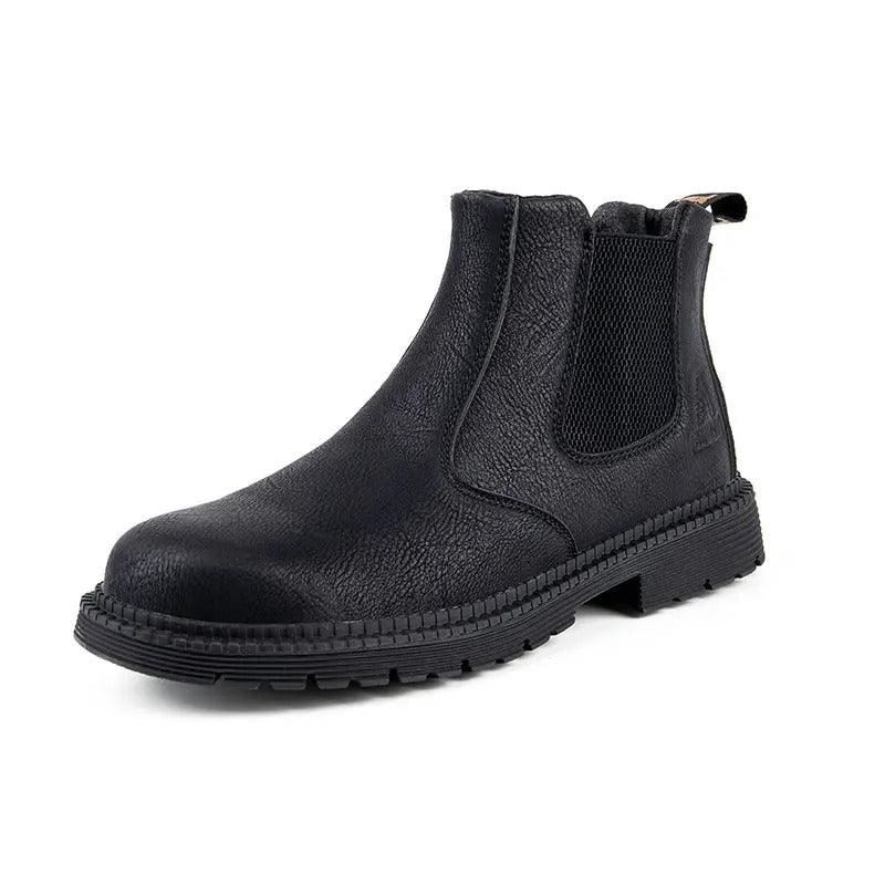 Heavy-duty men's steel toe work boots, waterproof and slip-resistant for ultimate safety.
