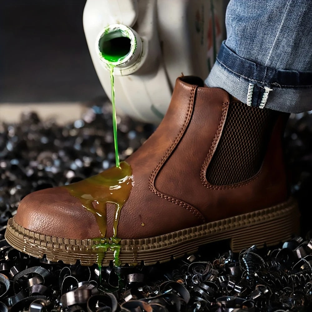Premium men's steel toe boots, waterproof & durable, essential protective gear for any work.