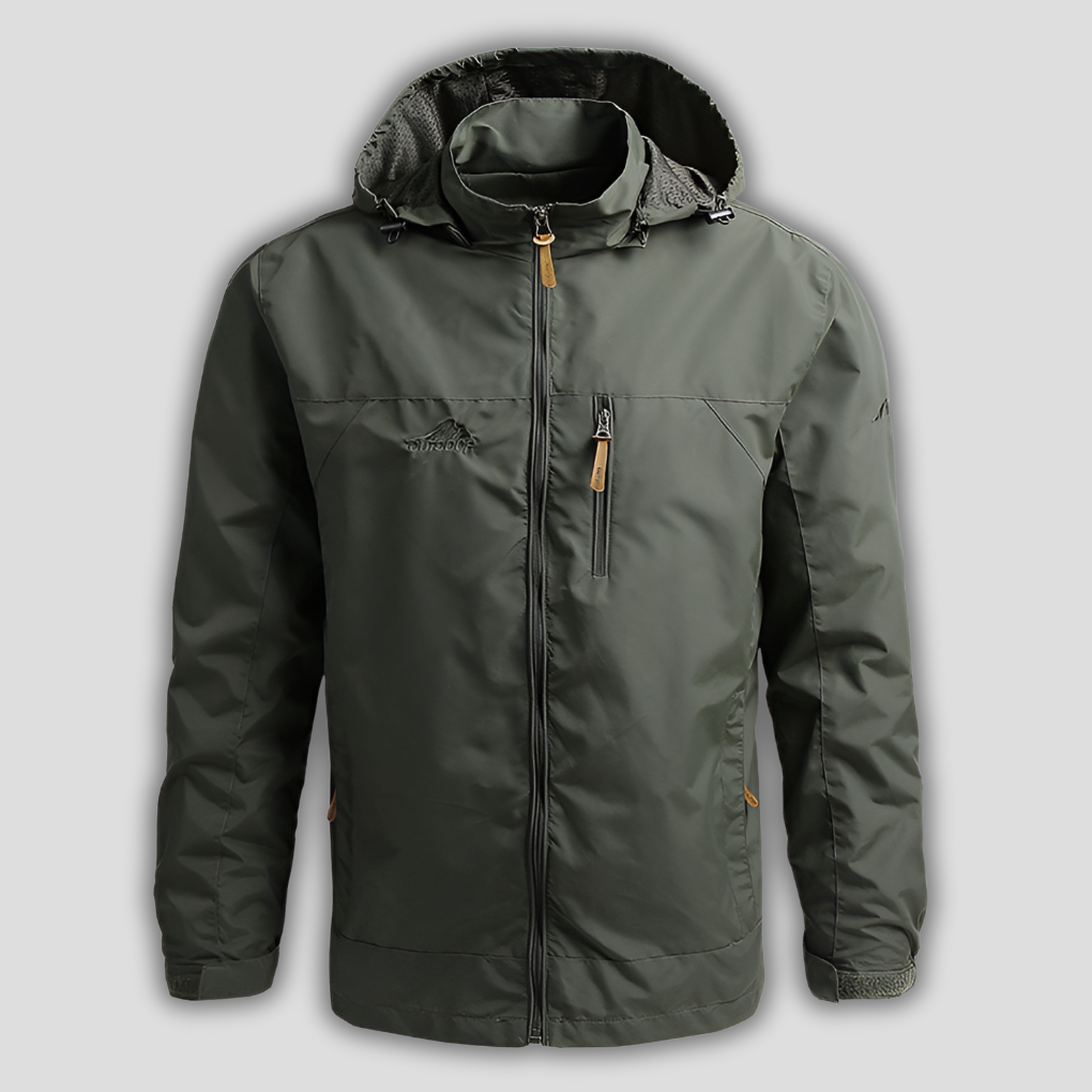 Men's waterproof windproof outdoor hiking jacket in black for all-season activewear