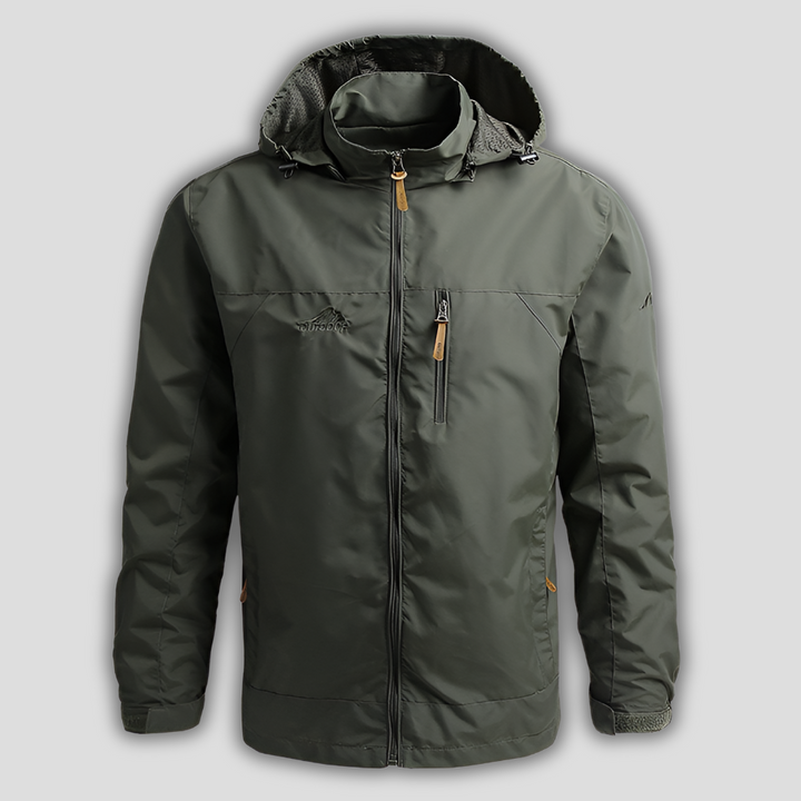 Men's waterproof windproof outdoor hiking jacket in black for all-season activewear