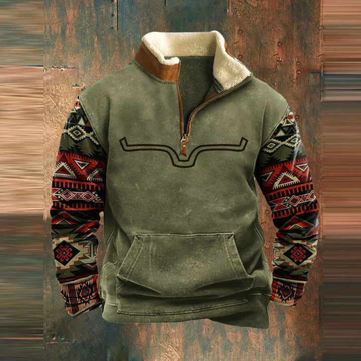 Men's Western quarter-zip pullover in a warm and stylish orange for fall & winter casual wear.