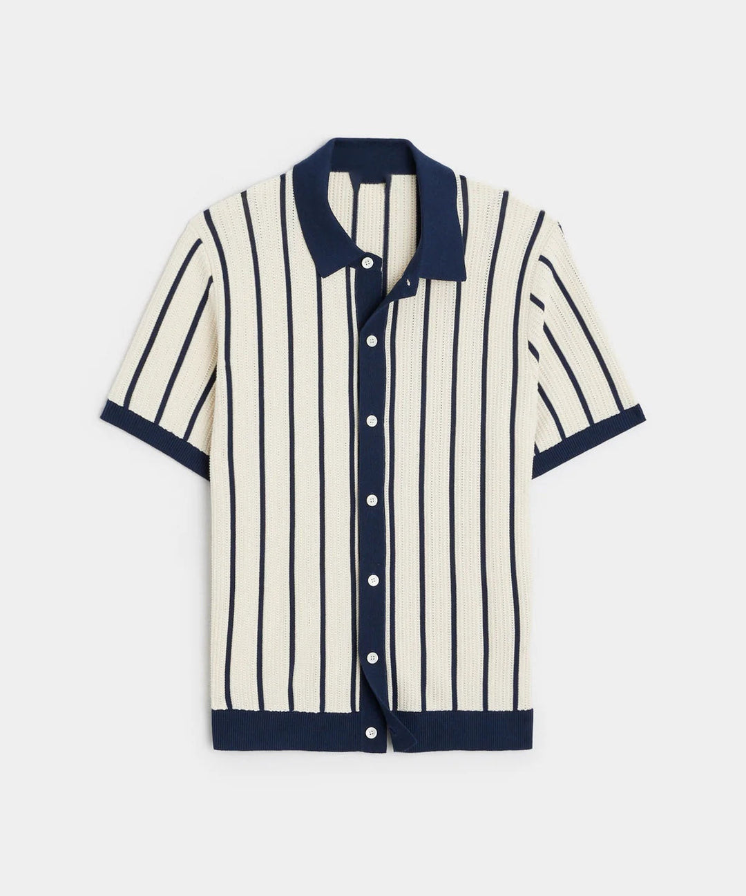 Stylish men's short sleeve casual shirt, white with vertical stripes, perfect for summer fashion.