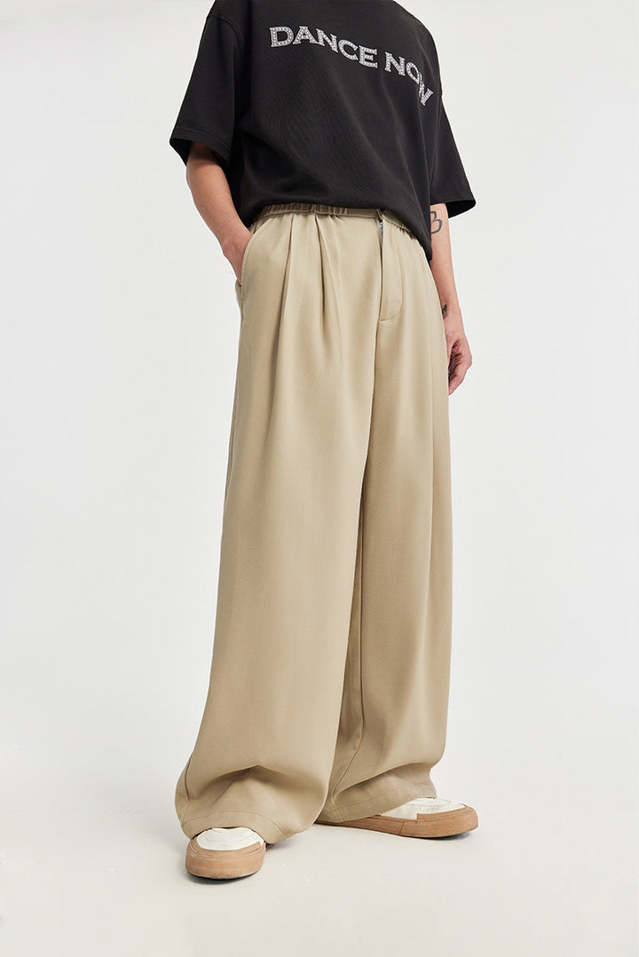 Fashionable men's wide leg pants with drawstring, offering a relaxed and modern loose fit for casual wear.