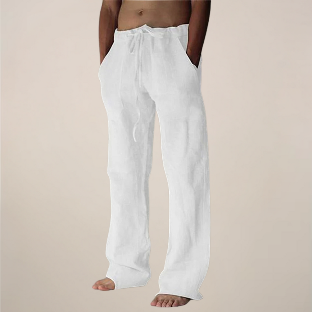 Men's wide leg relaxed fit trousers in beige, perfect for summer casual wear and comfort.