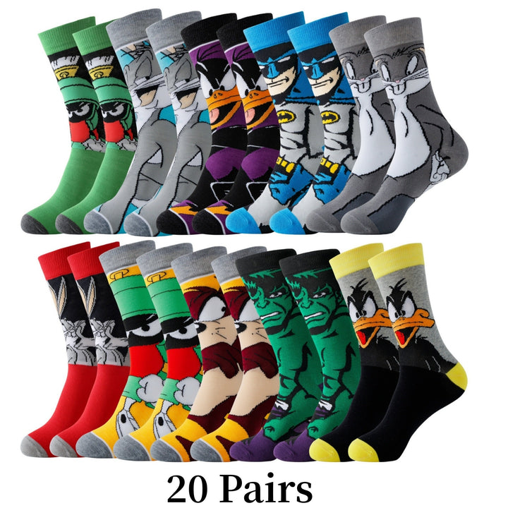Stylish streetwear character socks set, featuring vibrant cartoon designs.