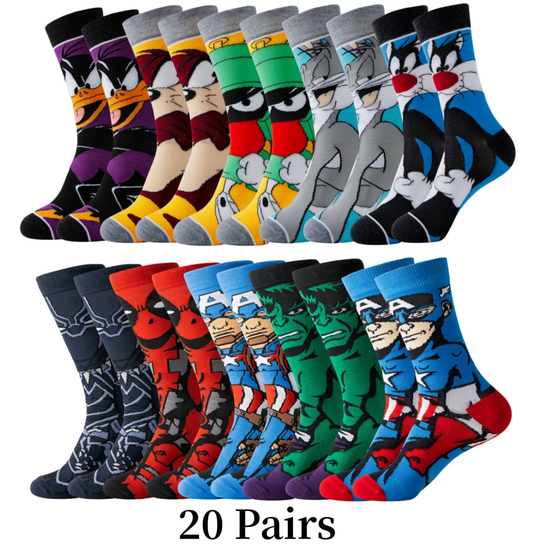 Cute men's and women's character socks, perfect for adding fun to any outfit.
