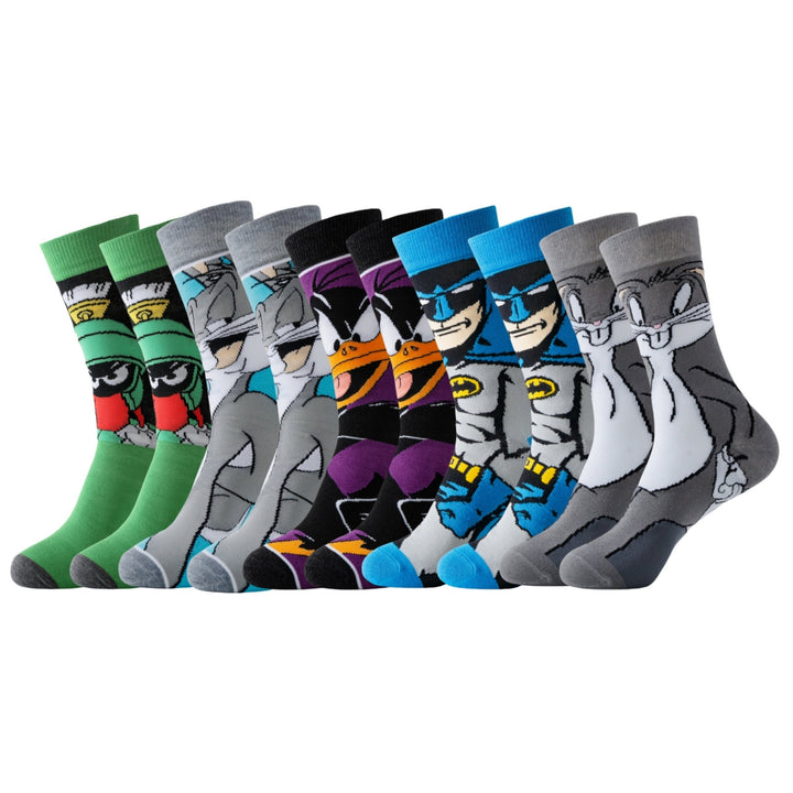 Vibrant graphic novelty socks with beloved cartoon characters for men and women.