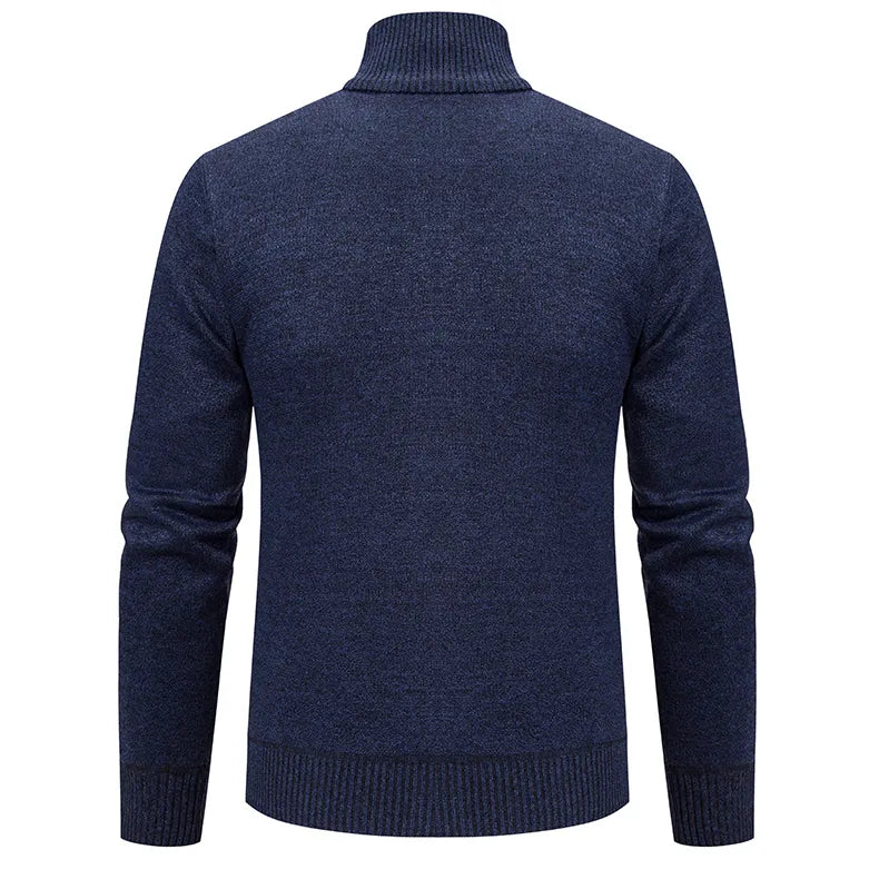 Stylish men's full-zip cardigan sweater, cozy patterned knit. Perfect layering piece for smart casual outfits.