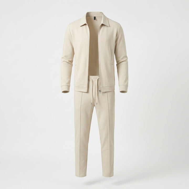 Men's zip-up tracksuit set for casual comfort. Stylish two-piece jacket & pants sportswear.