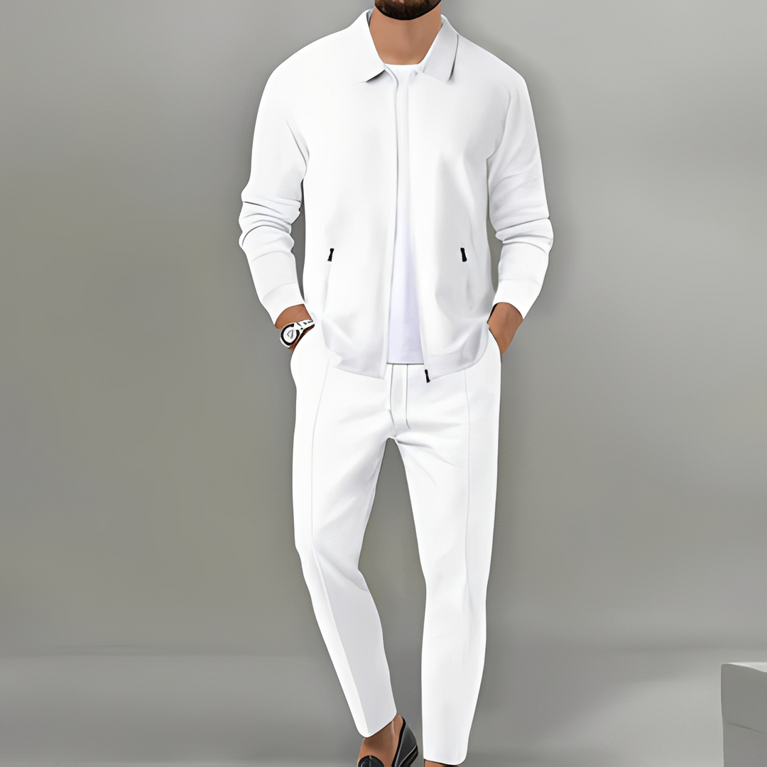 Comfortable men's loungewear tracksuit set. Full zip jacket & pants for relaxed casual wear.