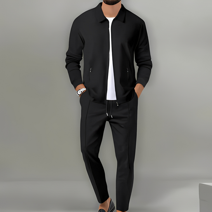 Versatile men's comfort tracksuit set. Full zip jacket and matching pants, great for casual fashion.