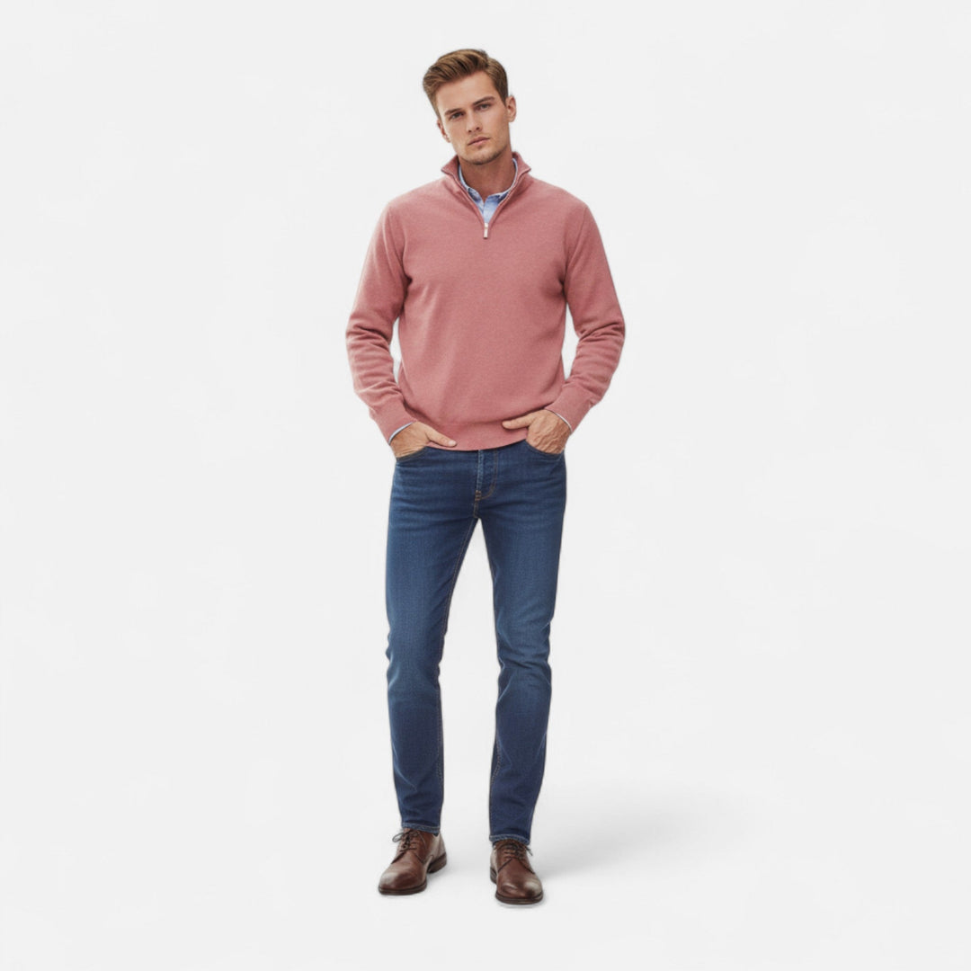 Sophisticated men's zipper sweater, ideal for casual, formal, or everyday comfort. Lightweight knit design.