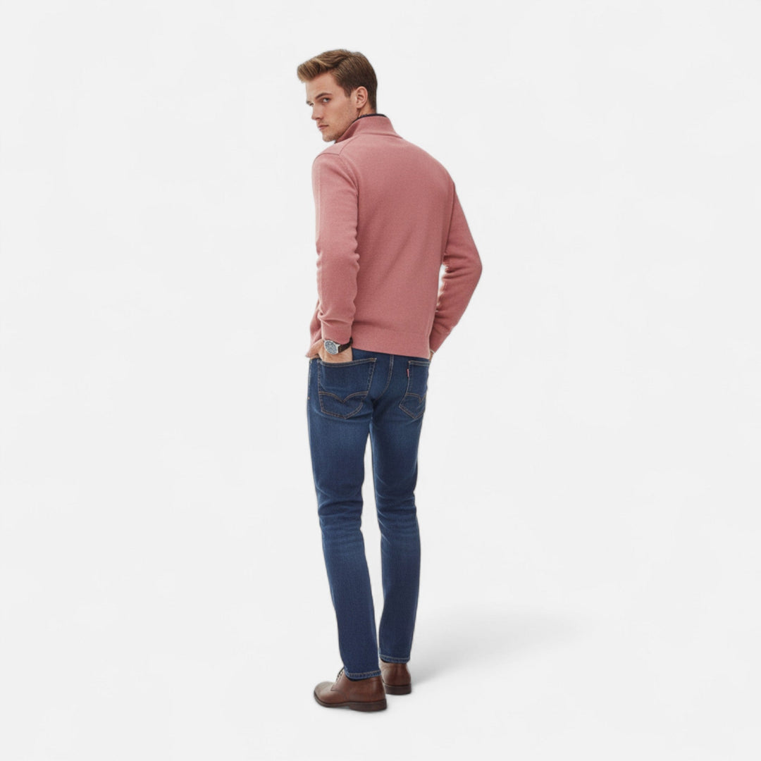 Comfortable men's long-sleeve knit sweater with zipper, perfect for everyday wear & modern style.