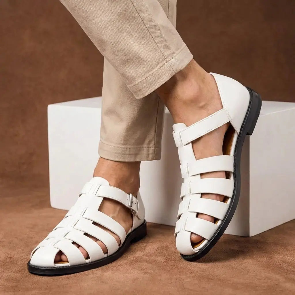 Stylish men's flat fisherman sandals, closed toe design with buckle strap, perfect for versatile summer footwear.
