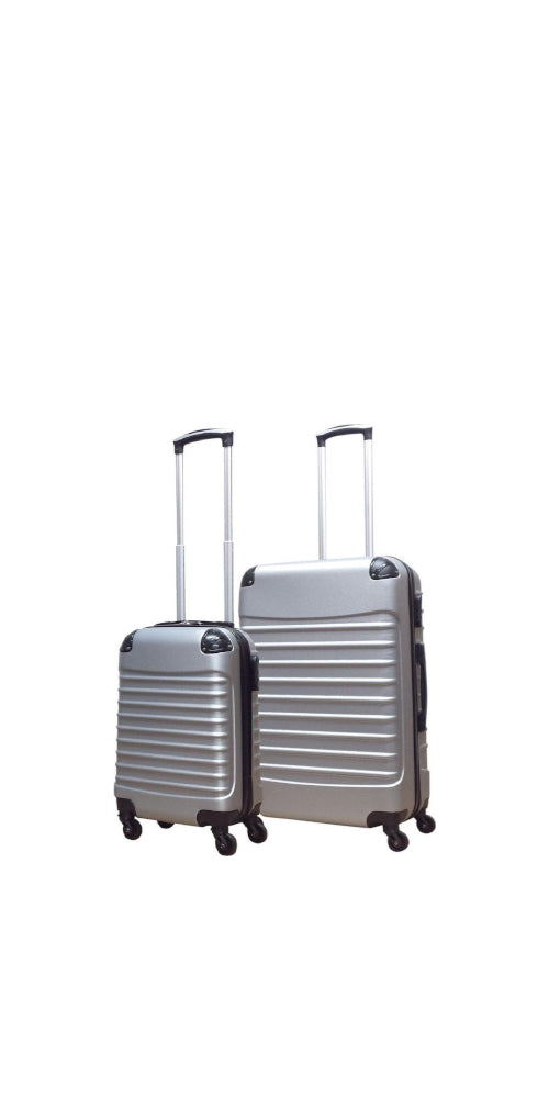 Milano Silver 2-piece hardshell luggage set for travel. Durable rolling suitcases with spinner wheels.