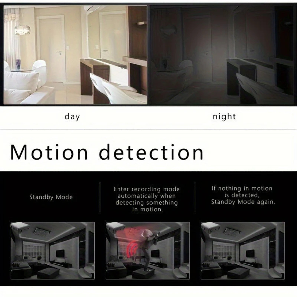 Small security camera with night vision, motion detection, and full HD for hidden surveillance
