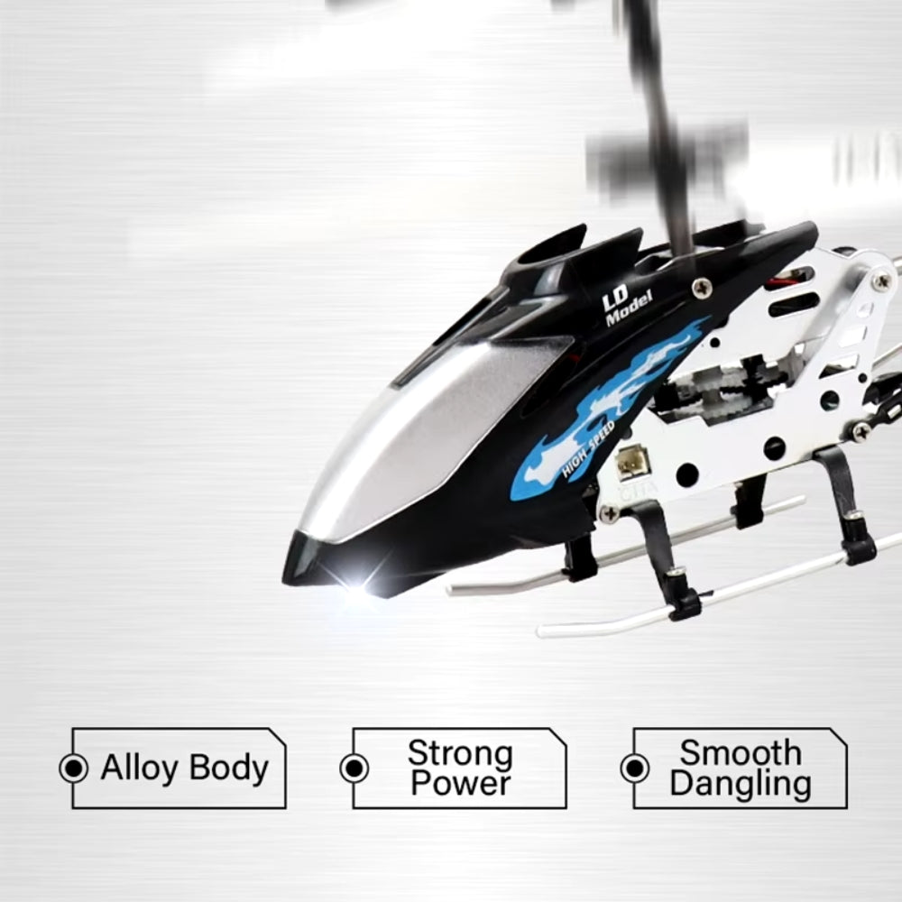 Indoor/outdoor mini RC helicopter with gyro stabilization, durable and crash-resistant for active play.