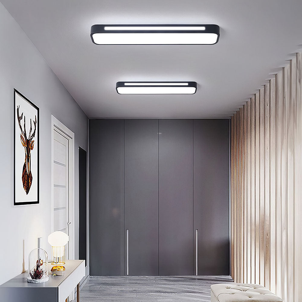 Bright long LED ceiling lamp, a modern contemporary fixture for living room or bedroom.