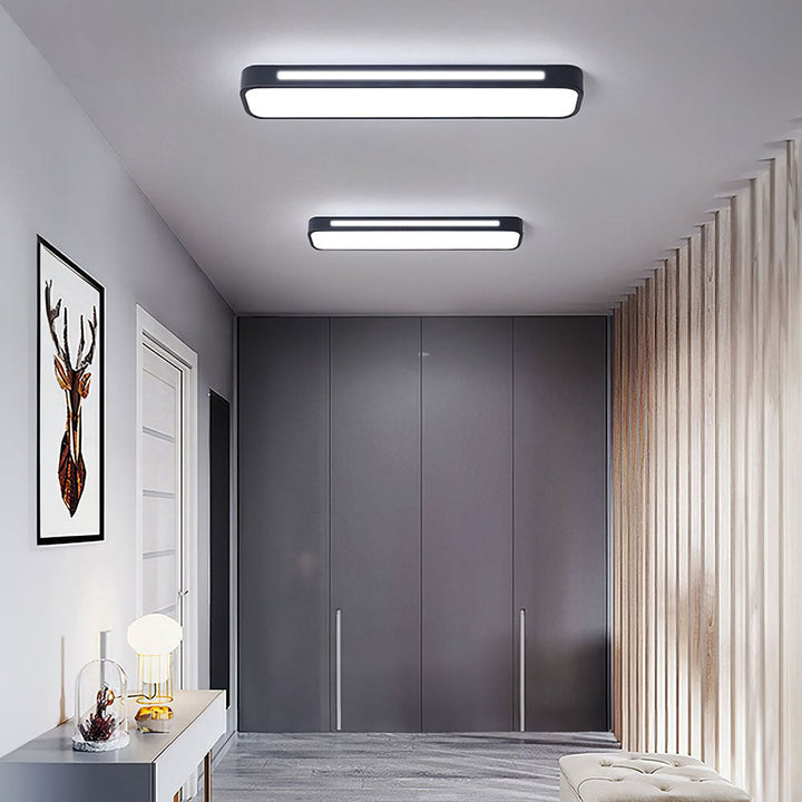 Bright long LED ceiling lamp, a modern contemporary fixture for living room or bedroom.