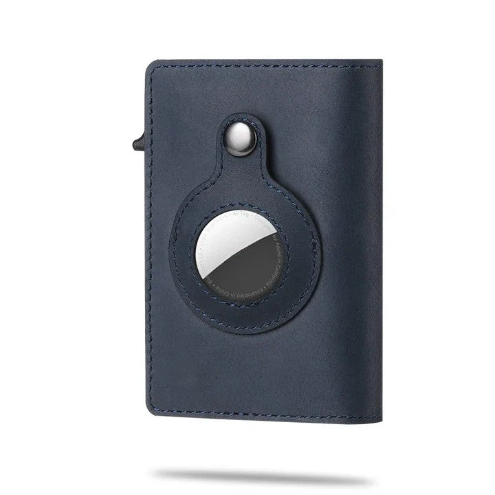Slim men's card holder wallet with RFID protection and dedicated AirTag compartment