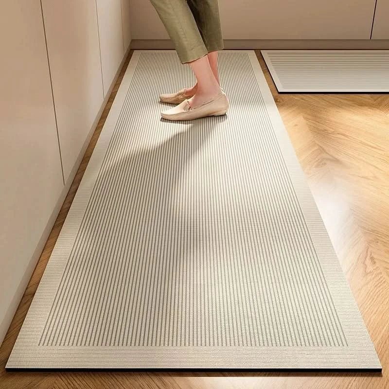 Minimalist non-slip kitchen floor mat in a modern style. Easy to clean & durable for high-traffic areas.
