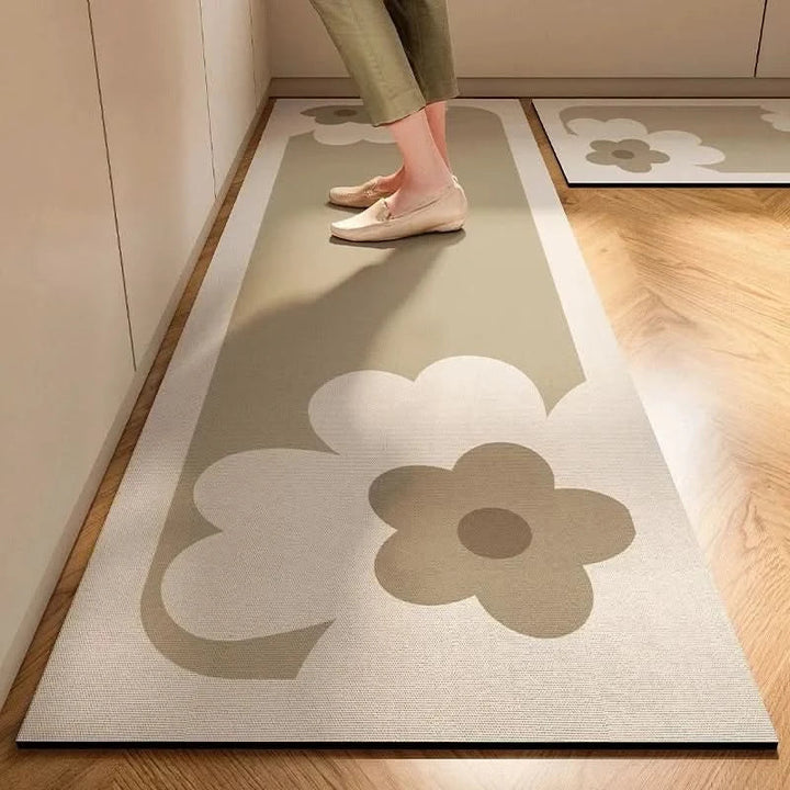 Easy clean non-slip kitchen floor mat. Durable, minimalist design for busy kitchens, enhancing home safety.